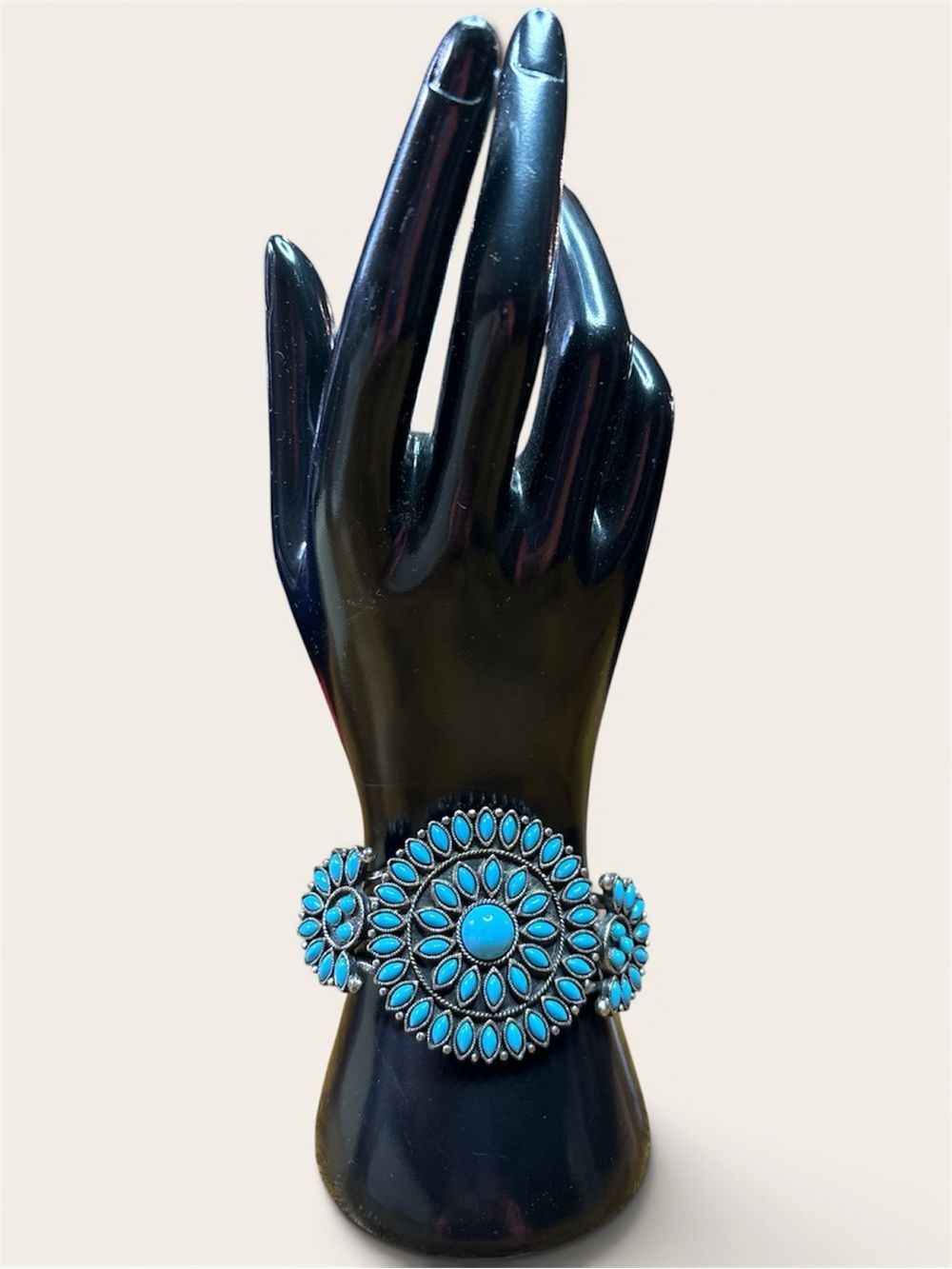 Vintage Avon Faux Turquoise Signed Petit Point Silvertone Cuff